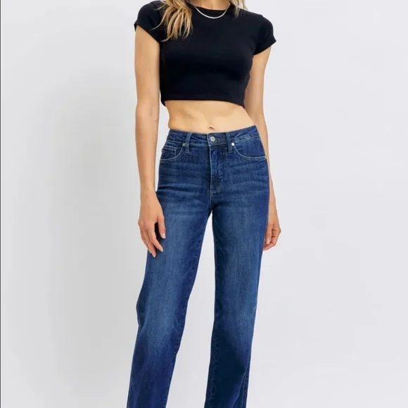 Judy Blue Dark Blue Straight Leg Jeans - Picture 1 of 10